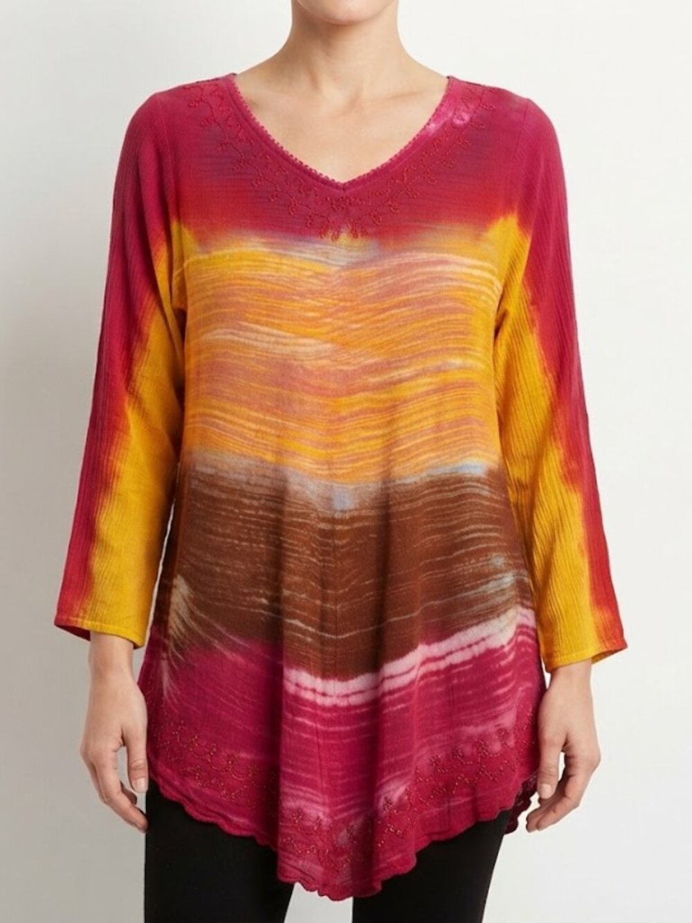 Tie-Dye V-Neck Long Sleeve Top